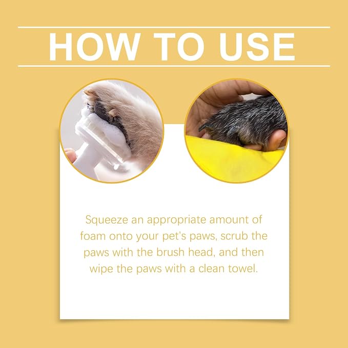 MCstars Clean Paws | No-Rinse Dog Paw Cleaner & Cat Foot Washer | pH Balanced Gentle Foaming Cleanser with Silicone Brush | Safe for Licking, Moisturizes & Soothes, 100ml (3.4 fl oz)