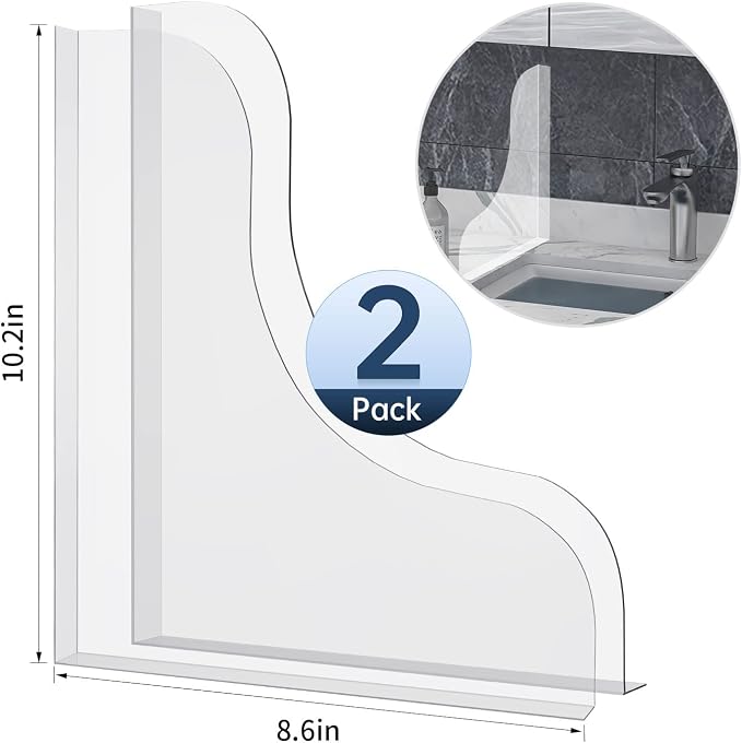 2 Pcs Shower Splash Guard for Bathtub Corner, Transparent Bathtub Shower Splash Guard with 3M Super Viscose - Transparent