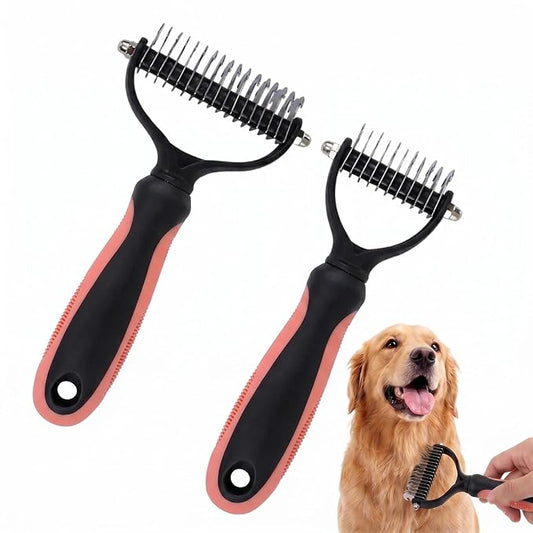 Double-Sided Pet Grooming Brush, Pro Tool For Dogs Shedding Stainless Steel Dual Tooth Undercoat Rake Detangling Comb Ergonomic Pet Grooming Brush (Orange, 2PCS)
