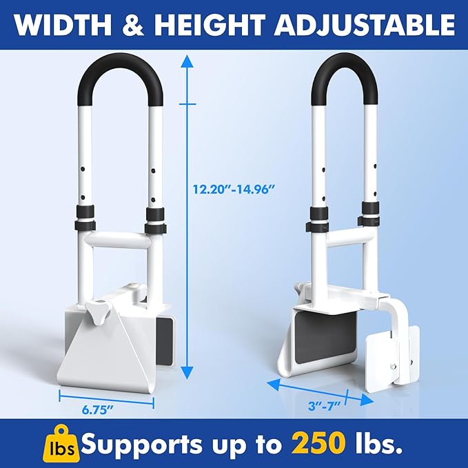 Adjustable Bathtub Safety Bar,Bathroom Grab Bar for Elderly&Seniors,Fall Prevention Assist Handle with Tool-Free Stallation,Knob-Clamp Design,250lbs Capacity,White