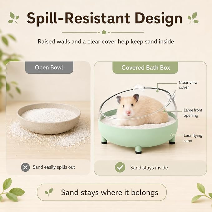 Meow&Woof Hamster Sand Bath Container, Large Sandbox Toilet Gerbil Batheoom, Tiny Chinchilla Dust Bathtub Sand Bath Box for Hamster Cage Accessories 5.2 Inch-Light Green