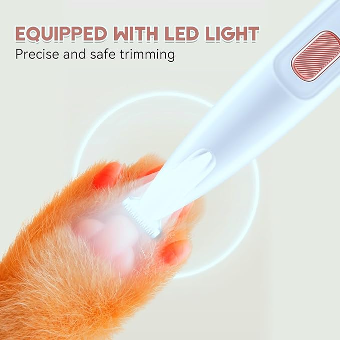 Dog Paw Trimmer - Pet Paw Trimmer with LED Light - Electric Clippers for Dogs, Cats, Rabbits - Grooming Shaver for Pet Feet Face Eyes Ears Rump Hair - Paw Cleaner - Rechargeable, Low Noise, Cordless
