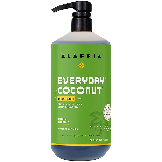 Alaffia Body Wash, EveryDay Coconut – Purely Coconut Gentle Skin Cleanser for Normal to Dry Skin, 32 Oz