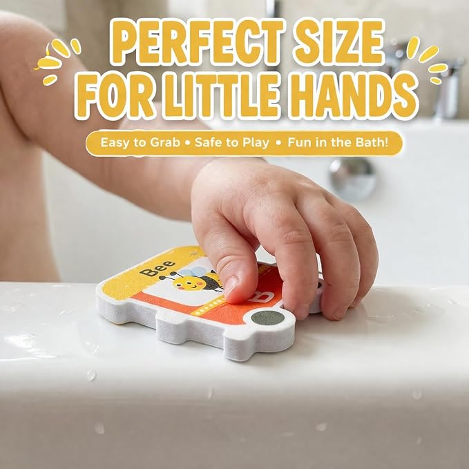 Baby Bath Toys for Toddlers 1-3, Mold Free Foam Bath Letters and Numbers, Alphabet Train Water Toys for Kids Ages 2-4, Bathtub Toy Organizer Storage Bag Included, Gifts for Boys Girls