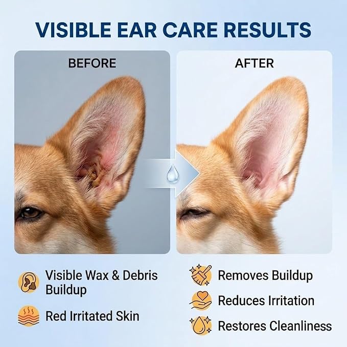 Dog Ear Wash - 180ml Gentle Cat Ear Cleaner Solution, Removes Ear Wax Debris and Ear Odor, Pet Ear Drops Liquid for Routine Ear Care