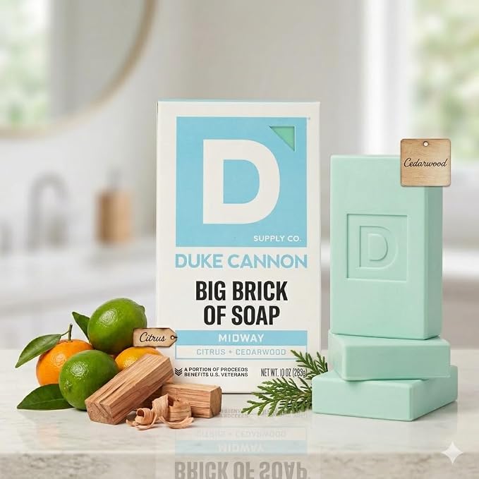 Duke Cannon Supply Co. Extra Large Bar Soap - Men's Natural Soap with Masculine Scents - Citrus + Cederwood - Made in the USA with domestic & globally sourced material - All Skin Types - Midway,10 oz