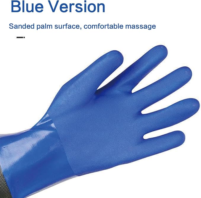 YOFANG 17.7" L Pet Grooming Bathing Gloves,Waterproof Cat Bite-Proof Hair Removal Brush Gloves,Rubber Washing Gloves for Dogs & Cats with Massage Frosted Particles,Blue