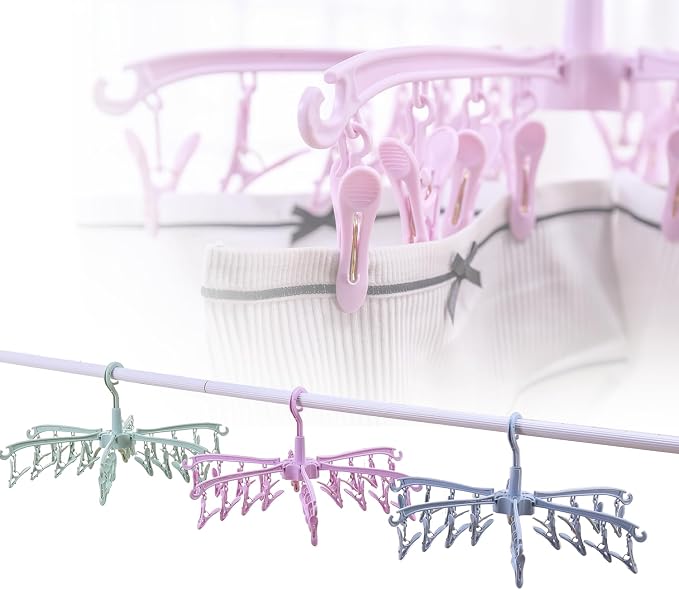 Foldable Drying Rack with 24 Clips for Drying Socks Lingerie Baby Clothes Drying Towels Rotatable Sock Drying Rack