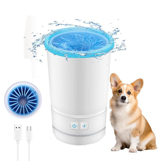 Portable Dog Cleaner, USB Rechargeable Electric Pet Foot Washer Cup for Small to Medium Dogs Cats, White Blue