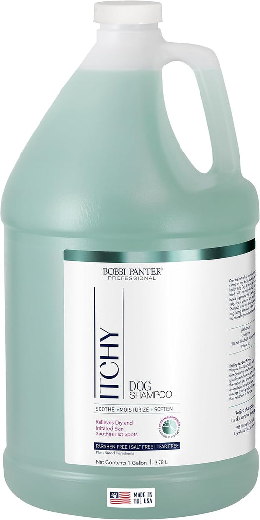 Bobbi Panter Itch Relief Dog Shampoo Tea Tree, Lavender & Flaxseed – Soothing Natural Formula for Itchy & Irritated Skin, Moisturizing, Tear-Free, 16:1 Concentrate, Made in USA, 1 Gallon