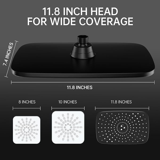 Veken 11.8 Inch Rain Shower Head with Handheld- High Pressure Dual Shower Heads with 5 Modes Hand held Spray Combo- Wide Rainfall Showerhead with Hose, Bathroom Accessories, Matte Black