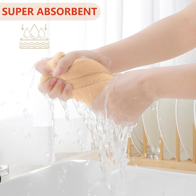 Homaxy 100% Cotton Waffle Weave Kitchen Dish Cloths, Ultra Soft Absorbent Quick Drying Dish Towels, 12 x 12 Inches, 18-Pack, Apricot