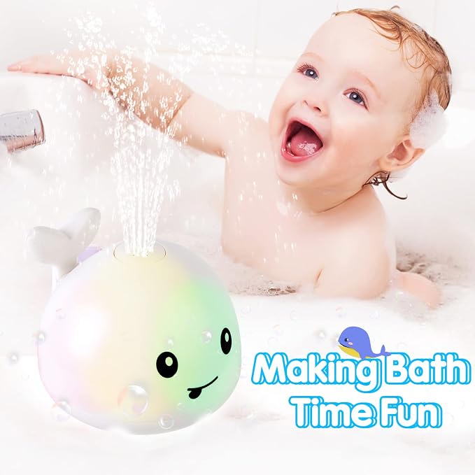 Gigilli Light Up Whale Bath Toy Sprinkler, Bath Toys for Kids Age 1-3 White | Baby Bath Toys, 1 2 3 Year Boy Girl, Pool Water Toy Baby 6-12-18 Months, Toddler Birthday Bathtub Fountain Pool Water Toy