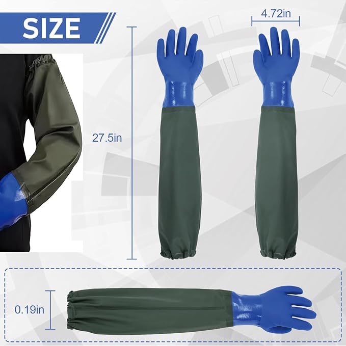 YOFANG Pet Grooming Washing Gloves,27.2" Extra Long Waterproof Rubber Bathing Gloves for Dogs & Cats,Anti-Bite & Anti-Scratch Hair Removal Cat Bath Gloves with 3000+ Massage Particles,Blue/Green ﻿
