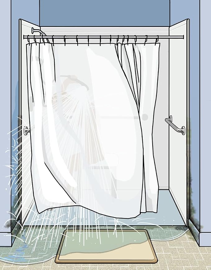 30" Shower Curtain Water Barrier & Leak Guard Kit – Side Seal System Stops Water Leaks, Blow-in & Splashing – Keeps Water in Tub or Shower – Easy Install, Works with Any Curtain (30” Wall Channels)