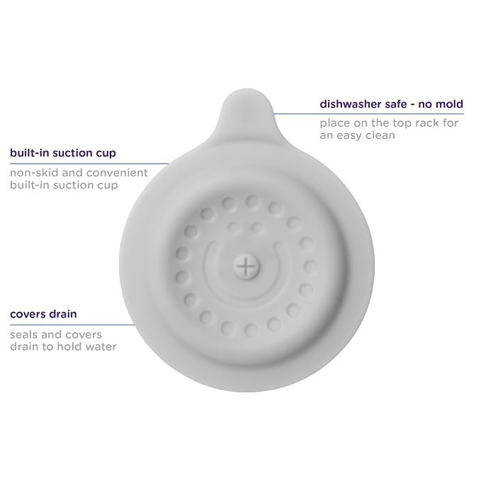 Ubbi Bathtub Drain Cover, Silicone Drain Stopper with Suction, Baby Bath Time Accessory, Gray (Pack of 2)