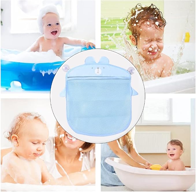 Mesh Bath Toy Storage, The Bath Toy Holder for Bathtub Toys & Bathroom Organizer Bag，Compatible with Bath Toy Storage,with Two Complimentary Suckers (Blue Bear)