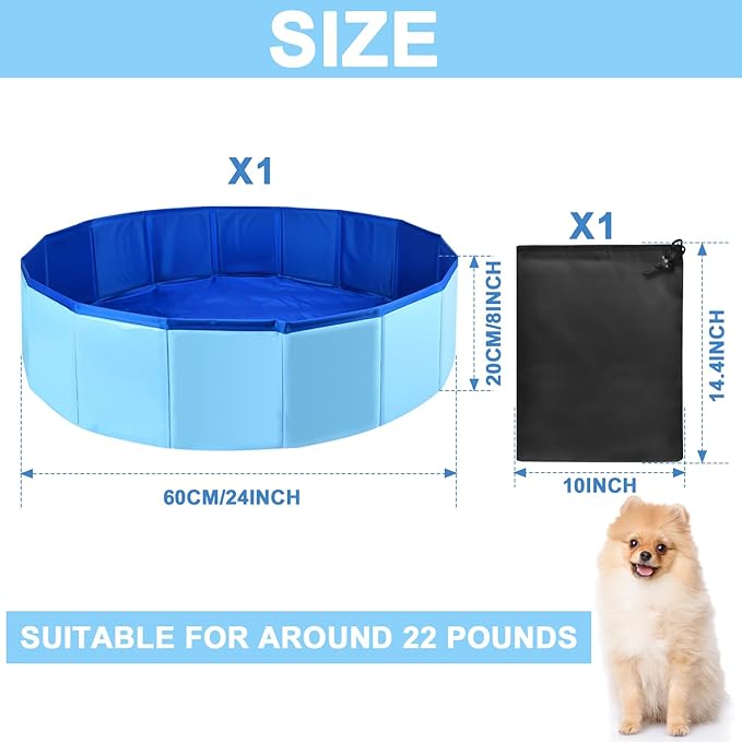 Enenes Foldable Dog Pool 24x8 Inch Portable PVC Pet Swimming Pool & Bath Tub with Drawstring Storage Bag Collapsible Ball Pit for Indoor/Outdoor Use, Puppy Bath Tub for Dogs, Cats, Puppies