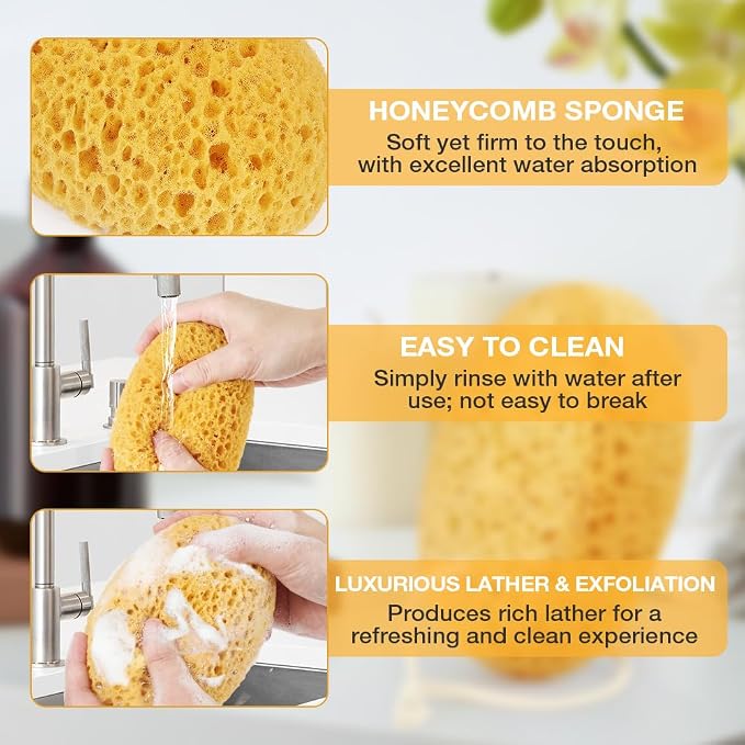 Flintronic 2PCS Bath Sponge, Large Shower Sponge for Women Men, Exfoliating Body Sponges with Dense Foam for Gentle & Deep Cleansing, for Sensitive Dry Skin