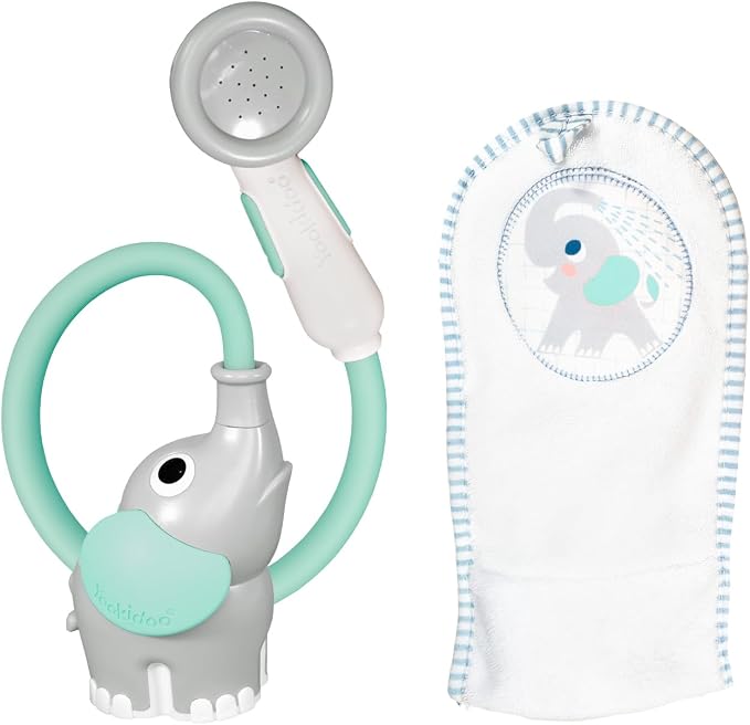 Yookidoo Elephant Baby Bath Toy Rinser with Washing Glove – Fun Battery-Operated Water Play & Trunk Spout Sprayer, Gentle Sink or Tub Bathing Essential for Newborns (Wash & Glove Turquiose)