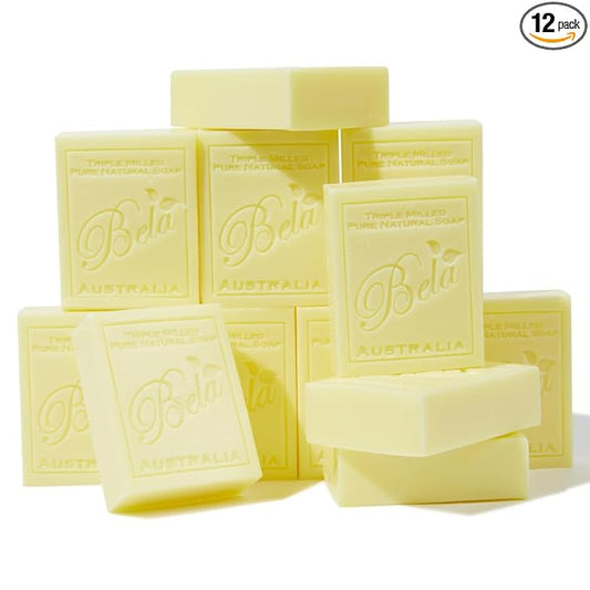 BELA Honeysuckle Soap 3.3 OZ Pack of 12, Long lasting French Triple Milled Bar Soap with Organic Shea Butter, Hand, Face and Body Wash Bar, Made in Australia