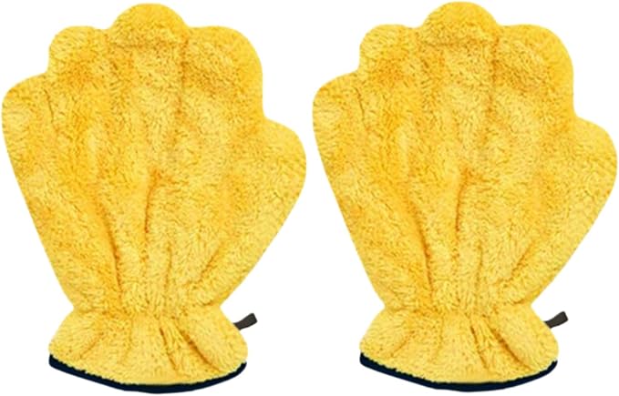 Pet Grooming Gloves – Dog & Cat Bath Gloves with Quick-Dry Absorbent Microfiber, Gentle Bathing & Drying Gloves for Washing, Massaging & Shedding, 10.2x7.9x0.79in (Yellow,2)