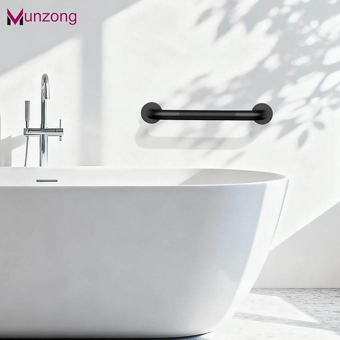 12 Inch Anti Slip Bathroom Grab Bar, Munzong Oil Rubbed Black Shower Grab Bar for Bathtubs, Knurled Handicap Balance Bar,Safety Hand Rail Support Elderly Senior