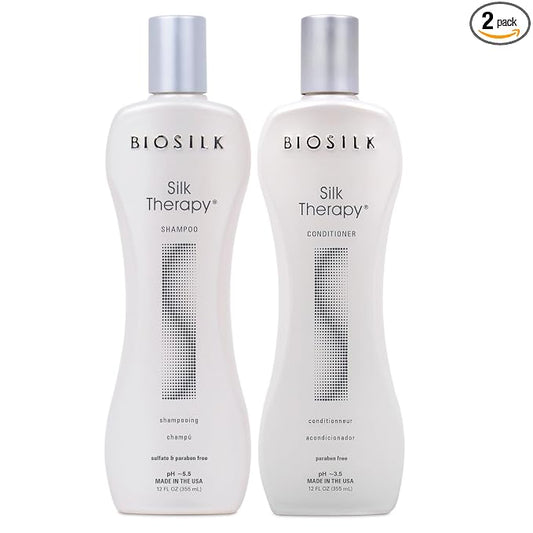 BioSilk Silk Therapy Duo Set, Shampoo & Conditioner for Gentle Cleansing, Moisturizing & Shiny Hair, Smooth, Replenished Hair, Sulfate-Free, Paraben-Free, Cruelty-Free, 12 Oz Each (Pack of 2)