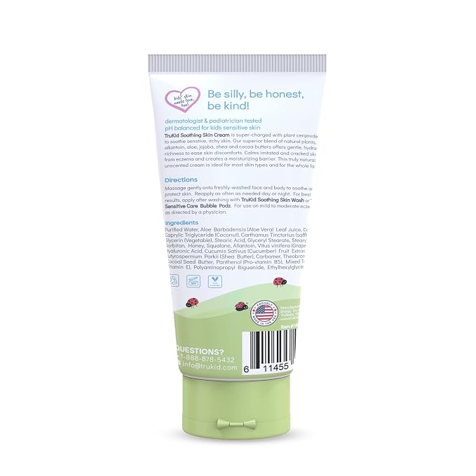 TruKid Natural Eczema Cream for Kids, Toddlers & Babies, NEA-Accepted for Eczema, Safe for Sensitive Skin on Face, Body, & Hands, Unscented, Hydrates & Moisturizes Irritated & Itchy Skin, 3.4oz
