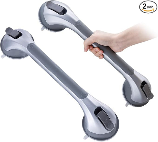 TAILI Shower Grab Bar 2 Pack 16 Inch Suction Grab Bars for Bathtubs & Showers, Heavy Duty Shower Handle Removable Shower Handrails for Elderly and Seniors, No Drilling Waterproof, Silver,G9