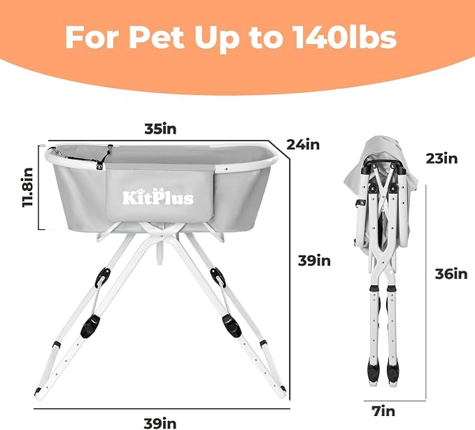KITPLUS Portable Dog Bathtub, 5 Height Adjustable Dog Washing Station for Pet Shower and Grooming Foldable Bathing Tub with Storage & Anti-Slip Design for Small Large Dogs Cats
