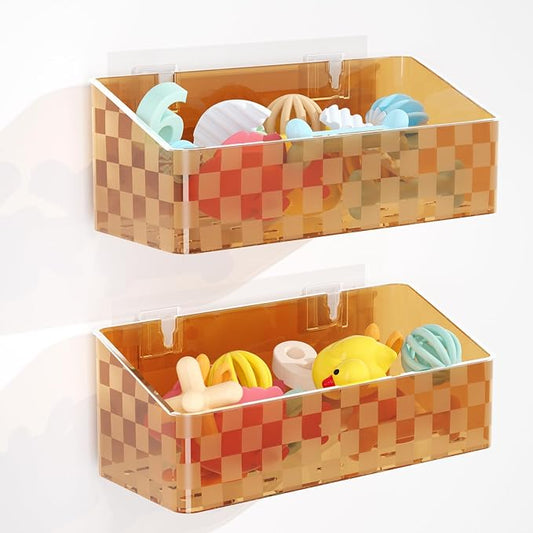 2 Pack Bath Toy Storage Holder, Large Capacity Bath Toy Organizer for Tub | Holder for Bathroom, Bedroom & Kitchen, Organize Shower Toy, Shampoo, Bath & Kitchen Items, ABS Quick-Dry, Sheer Gray, Brown