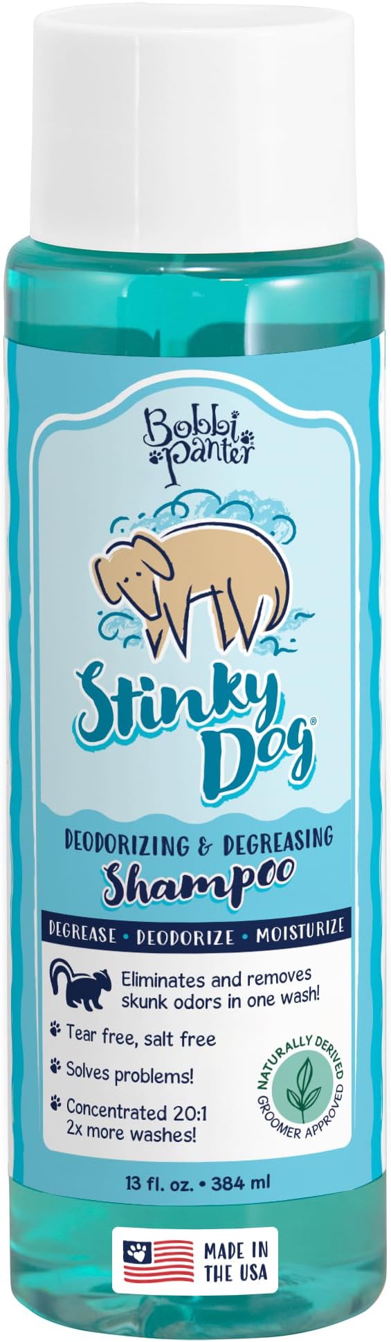 Bobbi Panter Deodorizing Dog Shampoo Chamomile & Plant-Based Deodorizers – Degreasing Natural Formula for Strong Odors, Fresh Clean Scent, Tear-Free, 25:1 Concentrate, Made in USA, 13 oz