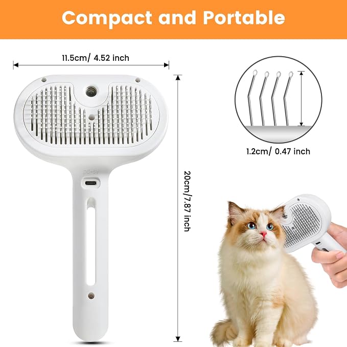 Pet Steam Brush for Indoor Cats & Dogs, Self Cleaning Cat Brush for Shedding & Grooming Supplies, Anti-Static & Anti-Flying Hair Water Mist Spray Hair Removal Comb for Long & Short Haired Animals