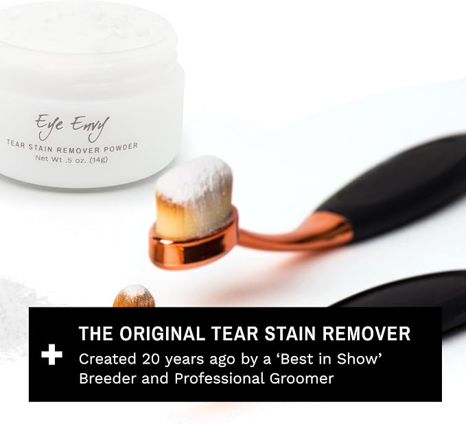 Eye Envy Tear Stain Remover Powder for Dogs and Cats. Natural, Safe Formula. Apply Around Eyes. Absorbs and Cleans Tears and Staining. Keeps Area Dry. Made in The USA. (2.5 oz)
