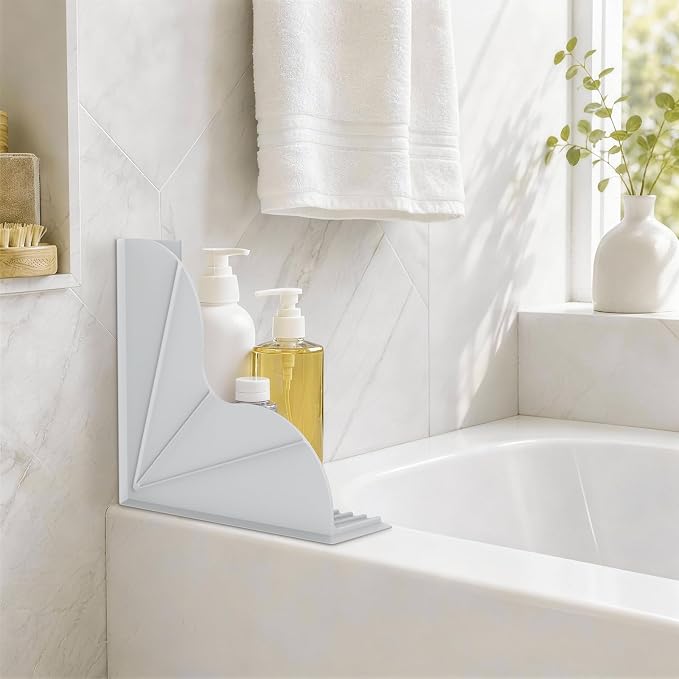 SOANNY Shower Splash Guard for Bathtub, Silicone Water Guard 2 Pack | No-adhesive silicone shower barrier with suction cups, reusable water stopper for bathtub corners and splash protection