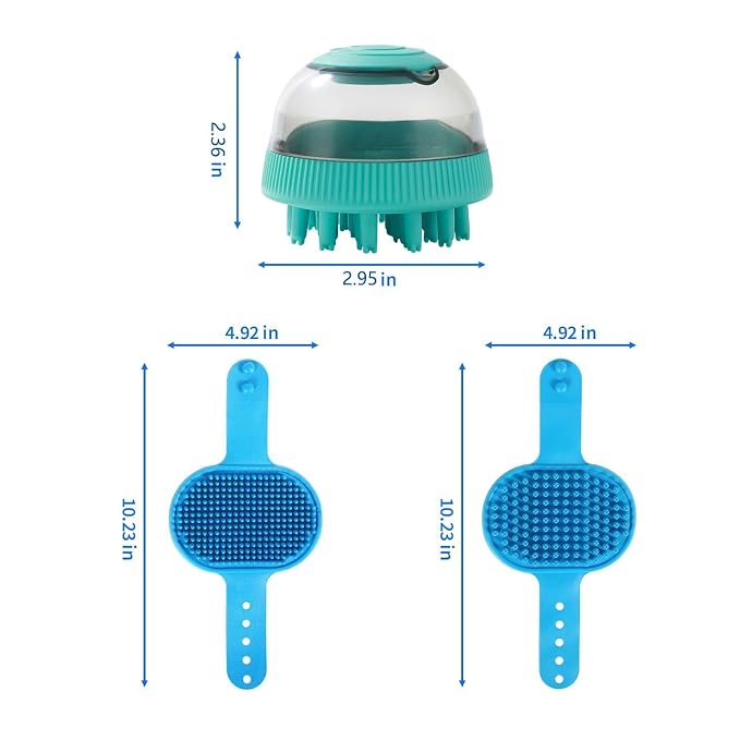 Dog Grooming Brush, Lilpep Pet Shampoo Bath Brush Soothing Massage Rubber Comb with Adjustable Ring Handle for Long Short Haired Dogs and Cats (Blue, set)