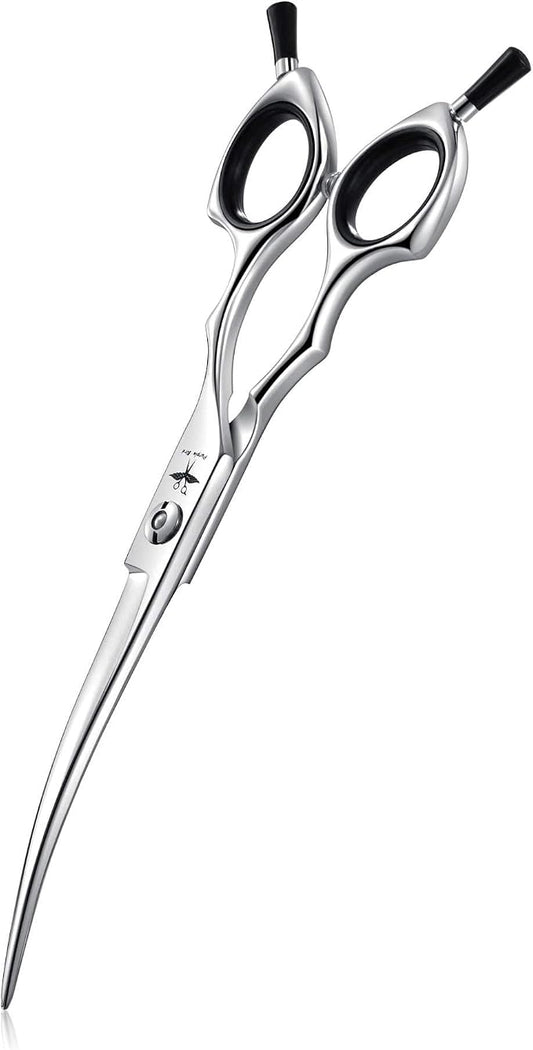 PURPLEBIRD 6.5 Inch Downward Curved Dog Grooming Scissors Pet Cutting Shears Professional Safety Blunt Tip Trimming Shearing for Dog Cat Face Paw Limb Japanese Stainless Steel Silver