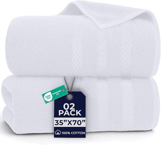 DAN RIVER 2 Pack Luxury Bath Sheets 35x70, 600 GSM, Soft & Quick Dry 100% Ring Spun Cotton Towels Ideal for Hotels, Spas, Gyms & Salons Extra Large, White