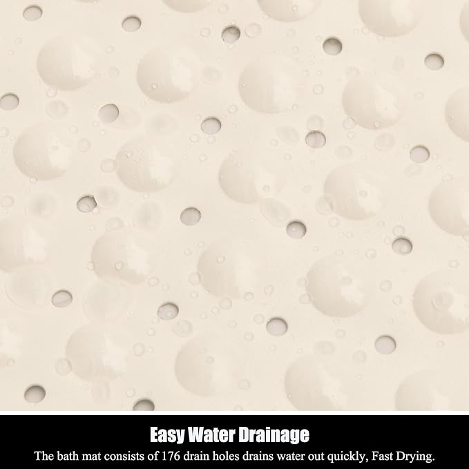 Bathtub and Shower Mats, Extra Long Non-Slip Bath Mat 39 x 16 Inch, Machine Washable Bath Tub Mat with Suction Cups & Drain Holes for Bathroom, Beige