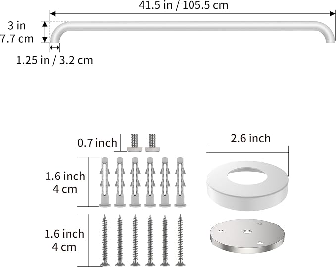 2 Pack 42 Inch Bathroom Safety Grab Bar, ZUEXT White Extra Long Stainless Steel Shower Support Rail, Wall Mounted Shower Handle Bars for Bathtub Shower Toilet Seniors Handicap Safety (1.25" Diameter)