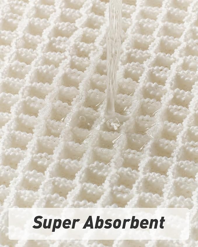 AMOAMI Upgraded Waffle Bath Mat, Super Absorbent Non Slip Bath Mats for Bathroom Floor, Machine Washable Boho Bathroom Rugs with Tassels, Rubber Backed Bathroom Mats, Ultra Soft, 18" x 30"