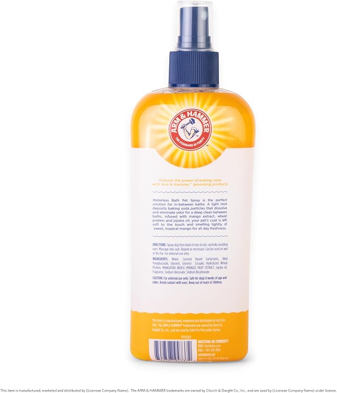 Arm & Hammer for Pets Waterless Bath Spray for Dogs with Baking Soda, Mango Scent, No Rinse Dog Grooming Spray, pH Balanced, Free of Sodium Lauryl Sulfate and Parabens, 8 Fl Oz - 6 Pack