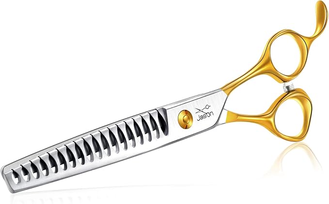 JASON Dog Grooming Chunkers Shears - Dogs Cats Grooming Texturizing Blending Thinning Scissor Pets Trimming Kit Sharp Gold Shear for Right Handed Groomers Christmas Gift 7"