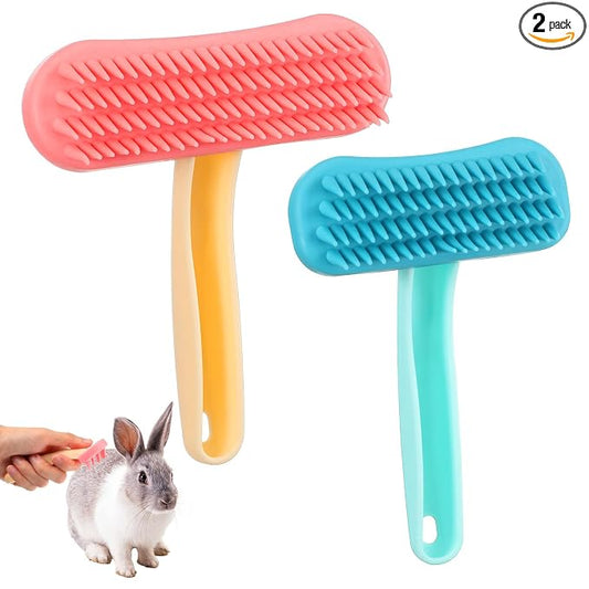 2Pcs Rabbit Brush, Silicone Rabbit Grooming Brush - Small Pets Brushes for Kittens Puppy Rabbits Guinea Pigs Shedding Bath & Massage Comb