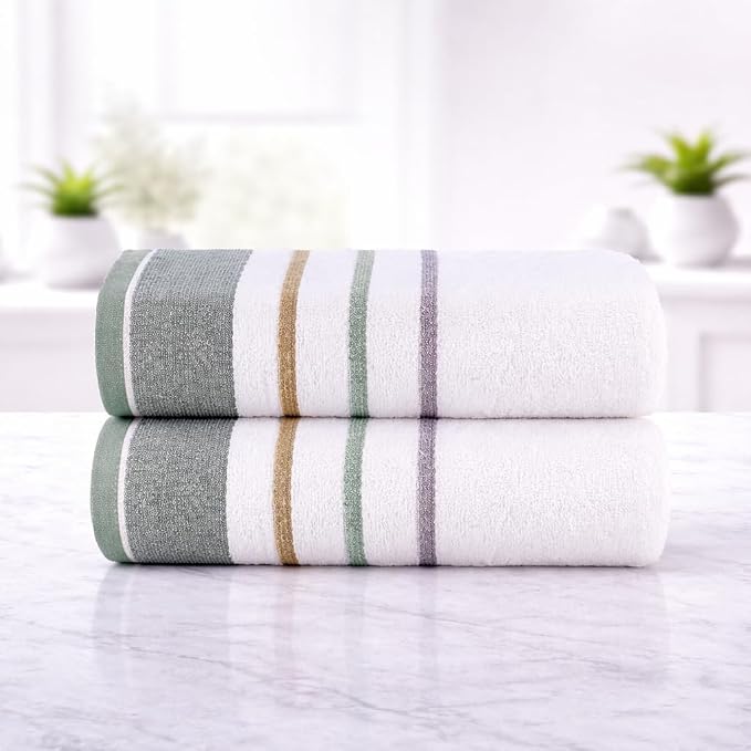 CASA COPENHAGEN White Bay 2Pcs 100% Egyptian Cotton Large Designer Bathsheet Towels Gift Set- Grey - Sea Grass, 600GSM, 35"x70" 2Bath Sheet Towels for Bathroom (Gift Set for Women & Men)