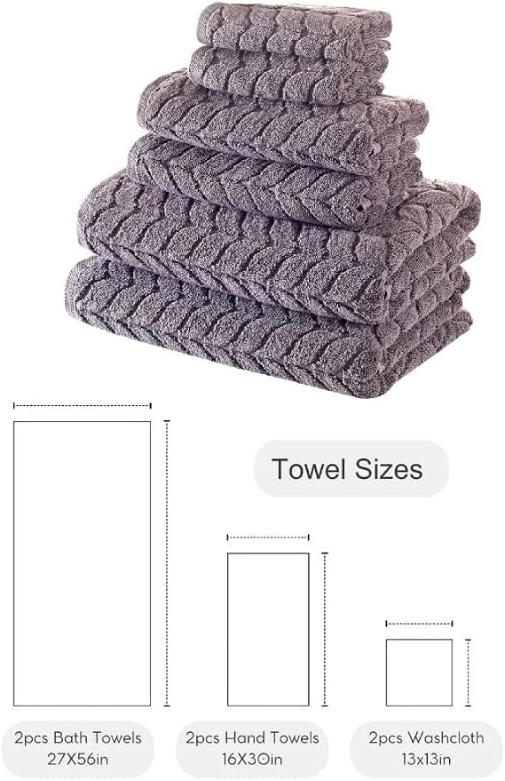 BAGNO MILANO Turkish Cotton Bath Towels, Hand Towels - Soft Plush Jacquard Collection Luxury Towels Set (Grey, Towel Set of 6)