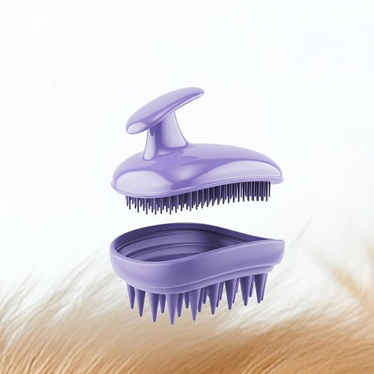 All-purpose Dog Shampoo Bath Brush,Pet Grooming & Soothing Massage Silicone Brush,Fits Ergonomically in the Hand for Long Short Haired Dogs and Cats(Purple)