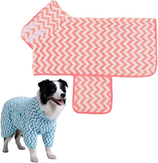 Dog Bathrobe and Drying Towel, Super Absorbent Microfiber Pet Drying Robe, Soft Coral Fleece Puppy Bath Coat with Adjustable Fastener, Easy-to-Put-On Dog Towel (Pink, XL)