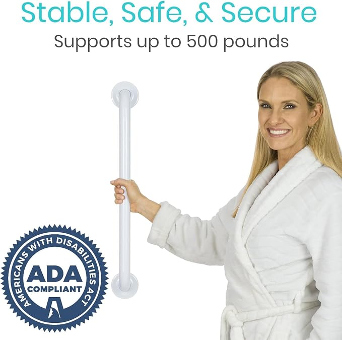 Vive Grab Bar for Showers - Bathroom Antislip Handrail for Seniors, Elderly Assistance Product, Heavy Duty Shower Handles, Handicap Grab Bars, Stainless Steel, Multipurpose, 440 lbs
